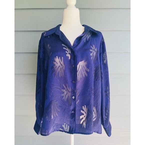 BonWorth Tops - VINTAGE Bonworth Sheer Patterned Purple Button Down Blouse L